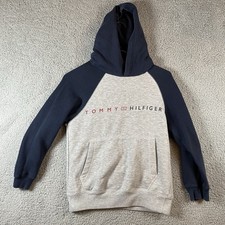 Tommy Hilfiger Boys Navy/Gray Classic Logo Pullover Hoodie Sweater Size S 8/10 