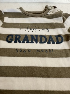 George Baby Sleepsuit Newborn 9lb/4.1kg Khaki Stripe I Love My Grandad Soo Much