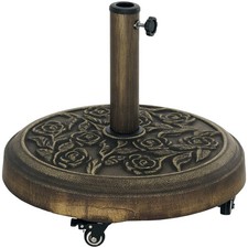 Outsunny Parasol Base with Wheels, Floral Rose Pattern, Bronze