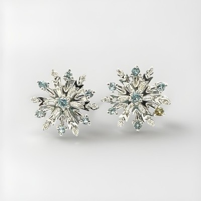 RAR Disney Fine Jewelry Himmelblau Topas & Diamant Sterling Schneeflocke Ohrringe