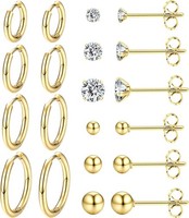 Ohrring Set 10-12 Paar Silber 316L Chirurgenstahl Gold Vergoldet Cubic Zirkonia