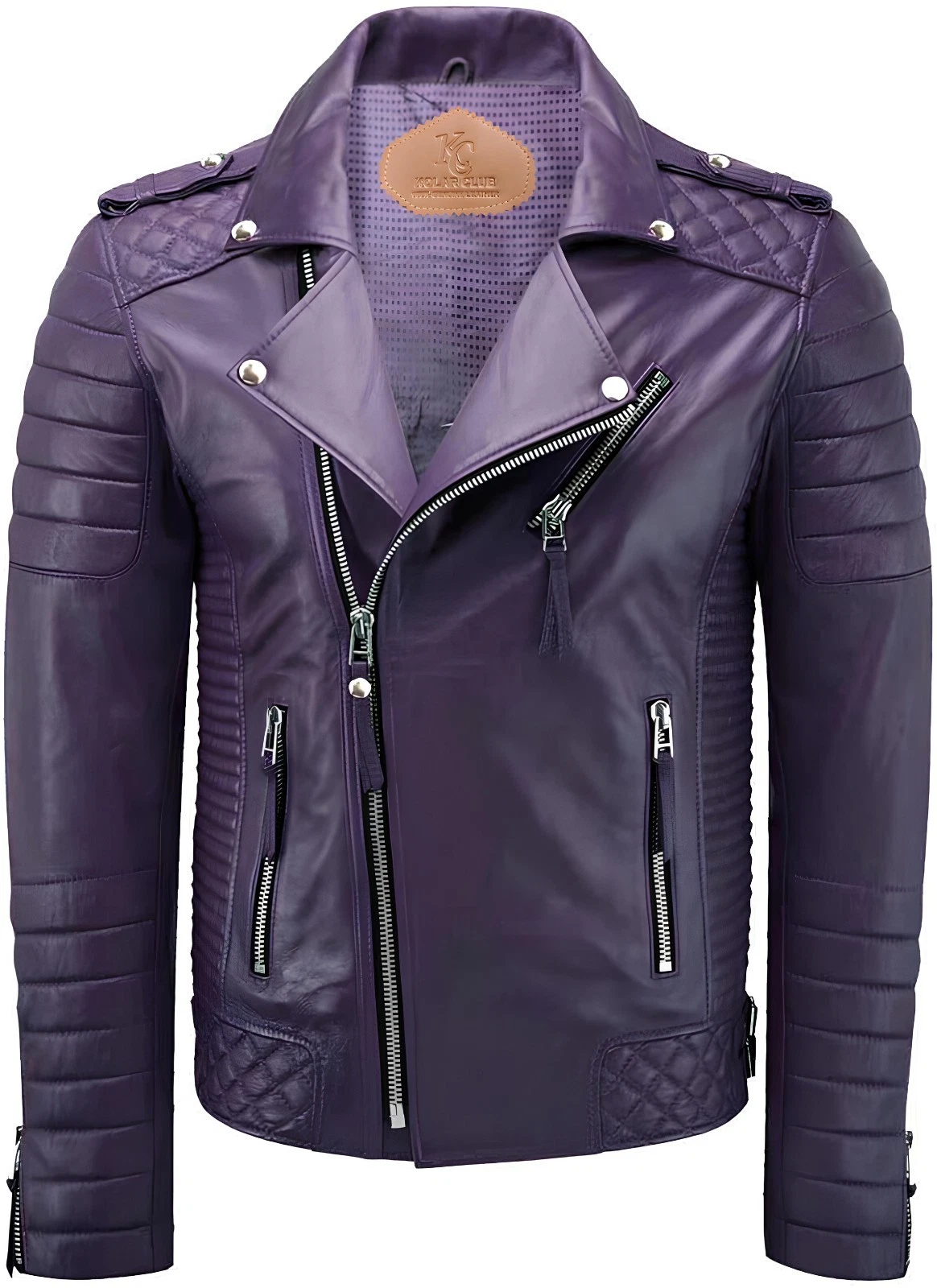 Men's Biker Leather Jacket Purple Bomber Motorcycle Real Mens Genuine Vintage M
