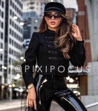 Damen Woll Blazer Kurz Mantel Schwarz Größe XL