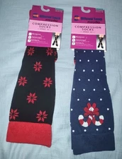Womens NWT Different Touch Compression Socks 8-15 mmHg - Lot of 2 - Christmas 