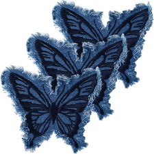 3pcs Denim Butterfly Iron on Patches, 4.33 3.74in, Blue