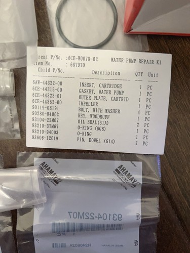 Genuine Yamaha Water Pump Repair Kit 6CE-W0078-02 OEM New (Outer Box Damaged) - Bild 3 von 5