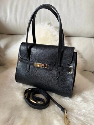 Made in Italy Echtleder Handtasche Damen Schwarz Vera Pelle Schultertasche