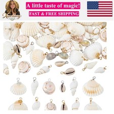 72pcs 12 Styles Natural Shell Pendants White Scallop Spiral Cowrie Shell Pend...