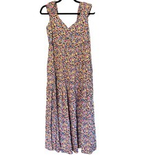 Old Navy Womens Floral Midi Dress Navy Blue Ditsy Tiered Smocked Size M NEW