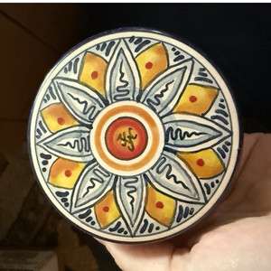 Hand Painted Round Ceramic Floral Trinket Box w/ Removable Lid 3in Glossy