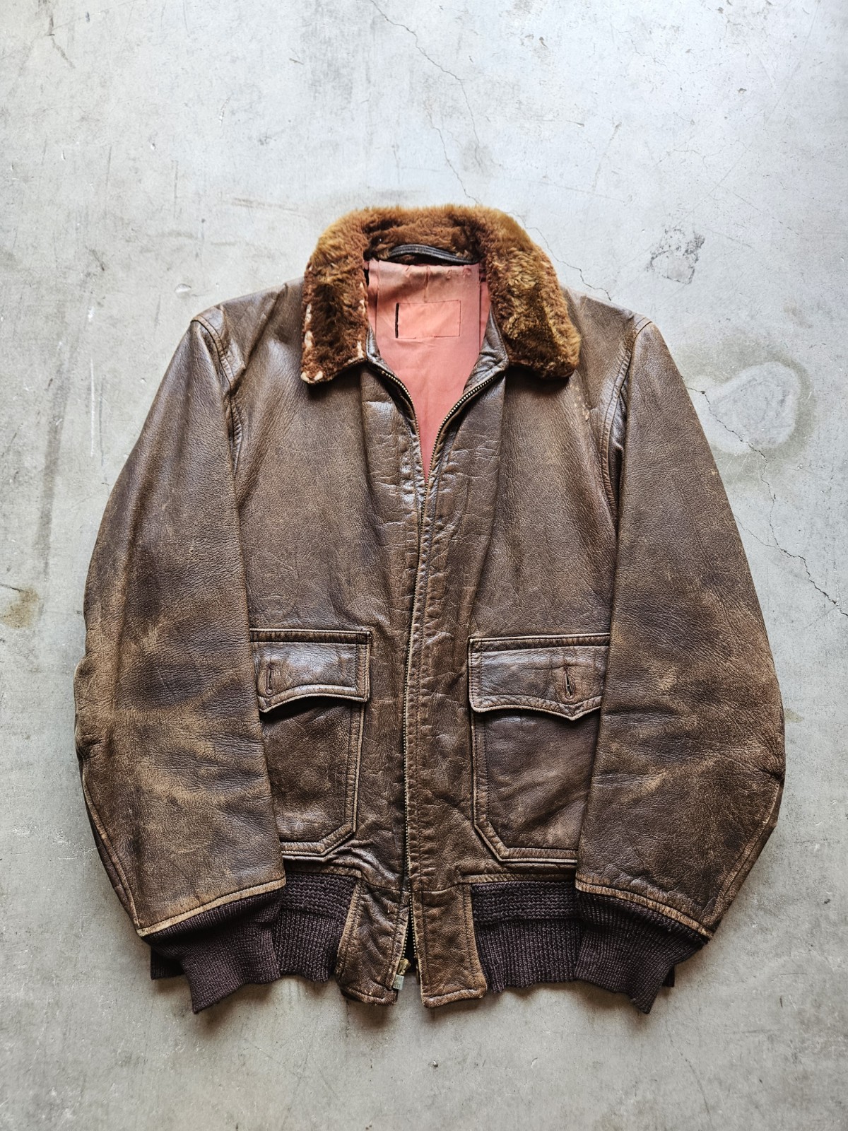 1940s WWII USN Leather Flight Jacket  Patchwork - image 1