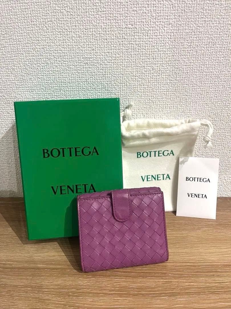 Bottega Veneta Pink Leather Bifold Wallet, Used with Box & Pouch Japan