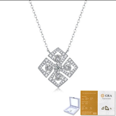 Vierblättriges Kleeblatt Moissanit Anhänger 925 Silber Halskette MIT GRA # 20251941 BOX