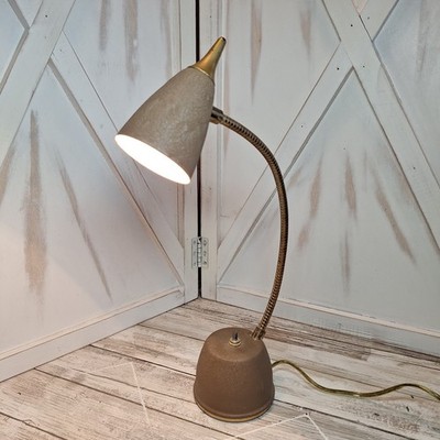 Vintage MCM Cone Goose Neck Bendable Table Desk Lamp Eagle Hi-lite Push Button
