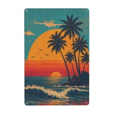 Tropical Sunset and Palm Trees Design Coastal Metal Sign 8x12 Inch
