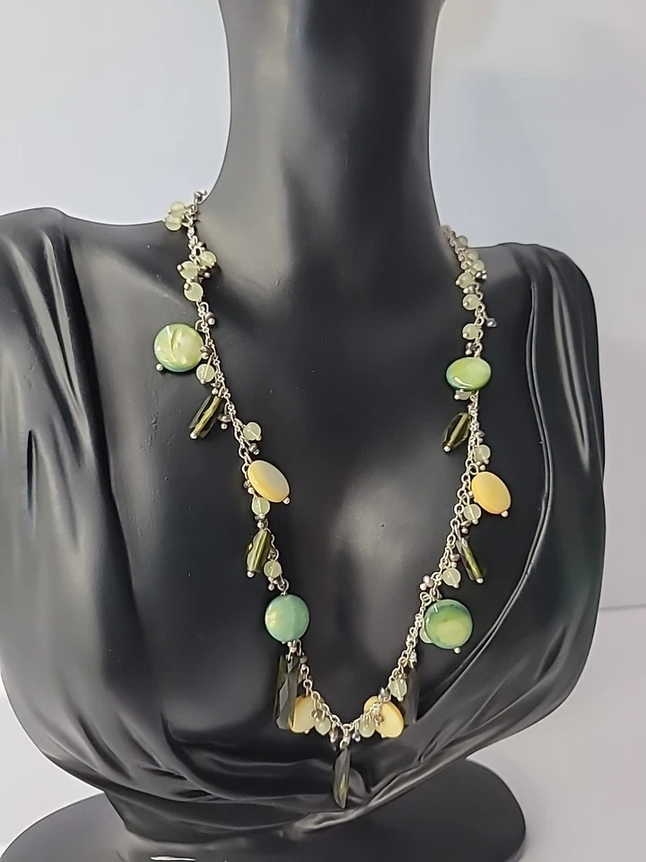 Vintage Lia Sophia Necklace Beaded Round Rectangle Silver Tone Jewelry Costume - Image 4 of 4