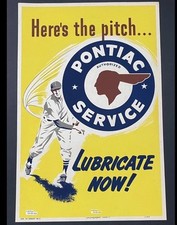 Made 1954 Vintage Baseball Pontiac Poster 38x25 Car Auto Lube Old Garage Gift