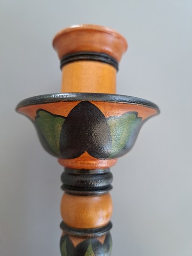Vintage Folk Art ~ Pair Of Hand Painted, Turned, Wooden Candlesticks ~23 cm Tall - Picture 9 of 16