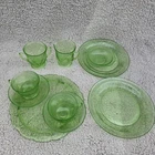 Vintage Uranium Depression Glass Lot Of 10 Pieces Green And Emerald