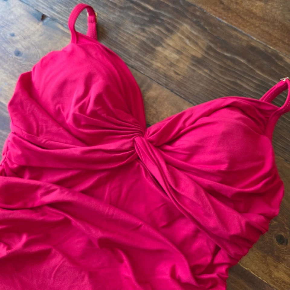 La Blanca Red Ruched One Piece Swimsuit Tummy Control Size 10 - Image 2 of 4