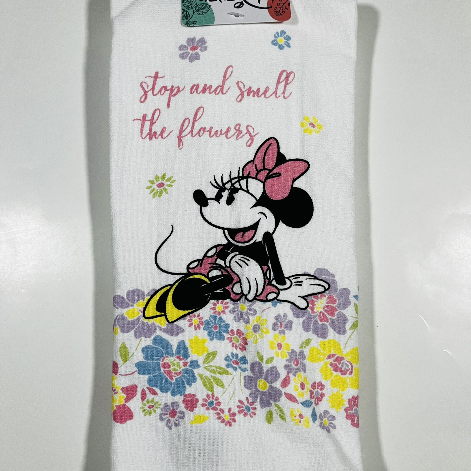Disney Mickey Minnie Mouse 2 Pack Hand Kitchen Towels Stop & Smell The Flowers