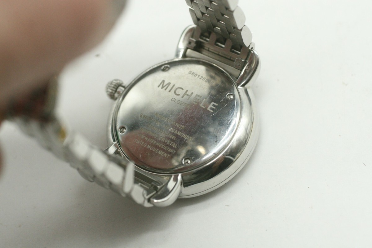 Montre MICHELE CLOETTE Pour Femme - Cadran Blanc, Bracelet Cuir Et Acier Diamanté - Mouvement à Quartz - Occasion