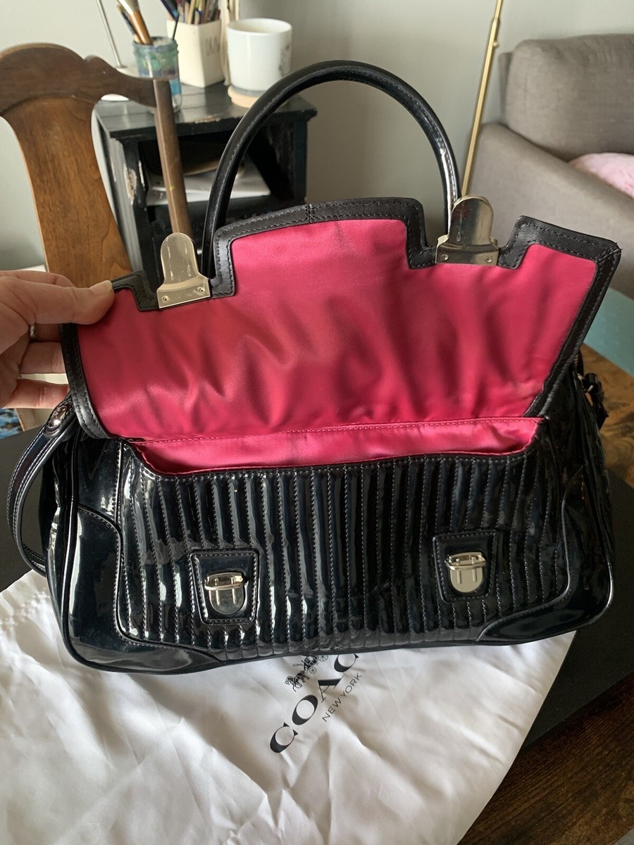 AUTH COACH POPPY QUILTED GLOSS PATENT LEATHER SATCHEL HANDBAG