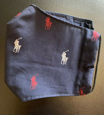 Washable Reusable Filter Pocket Handmade Cotton Polo Fabric Face Mask Navy Blue