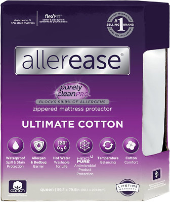 Allerease Ultimate Allergy Protection and Comfort Zippered Mattress Protector, F