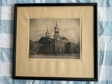 Vintage Don Swann Etching “Catholic Cathedral” Baltimore Basilica
