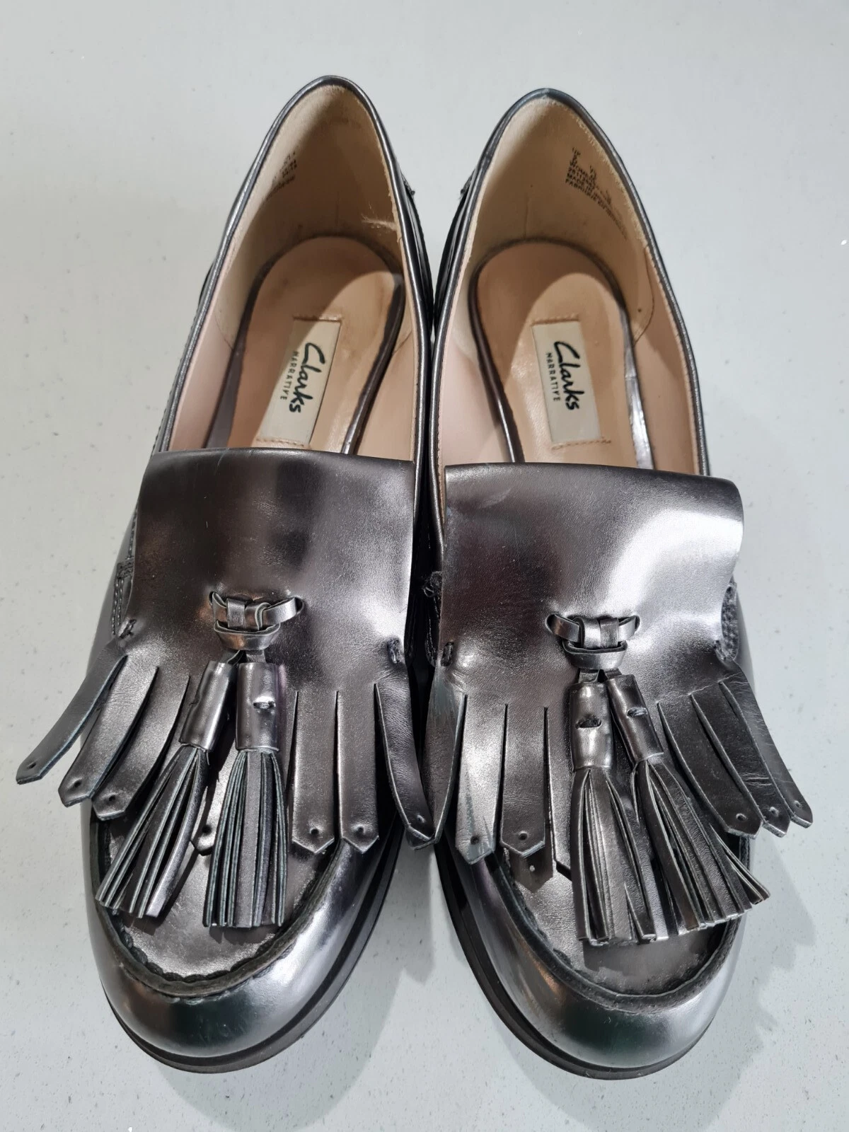 Mocassini con tacchetta Clarks argento peltro in pelle Busby Folley taglia 5D