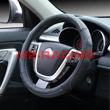 Black Ultra Soft Genuine Leather Steering Wheel Cover 14.5" to 15" Size M 8406B