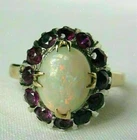3Ct Oval  Fire Natural Opal & Ruby Halo Engagement Ring 14K Yellow Gold Palted