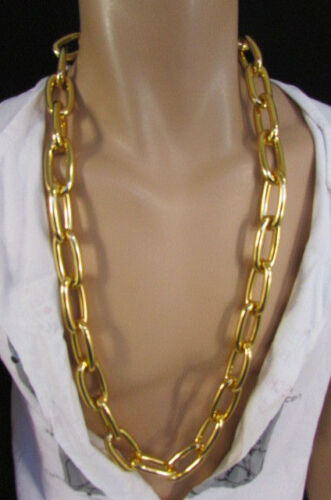 Neu Herren Halskette dick metallic Gold Mode Metall lange Kette Urban Hip Hop - Bild 1 von 4