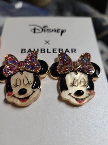 Disney Baublebar Large Minnie Mouse Multicolor Bow Sparkle Cheek Kiss Earrings - Picture 2 of 6
