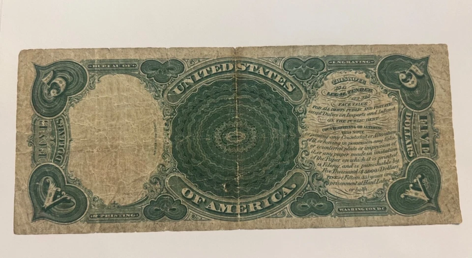 1907 $5 NOTE LEGAL TENDER FOR FIVE DOLLARES - Image 2 of 2