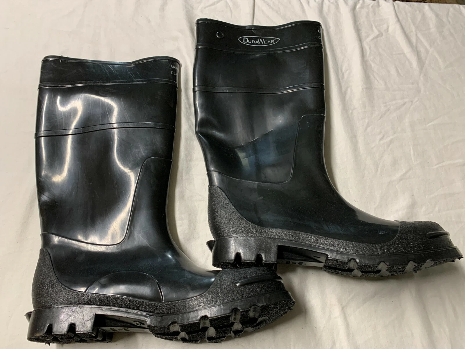 DURAWEAR Black Size 9 Steel Safety Toe Rubber Rain Work Boots 16" Class 75
