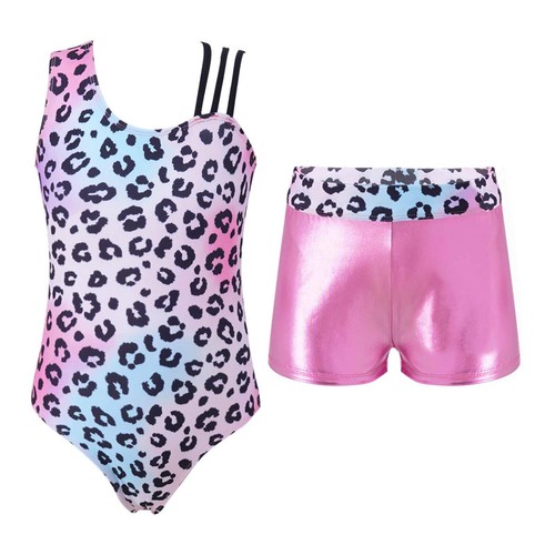 Girls 2Pcs Gymnastics Dance Outfit Sleeveless Leotard with Shorts Sets Dancewear - Picture 4 of 44