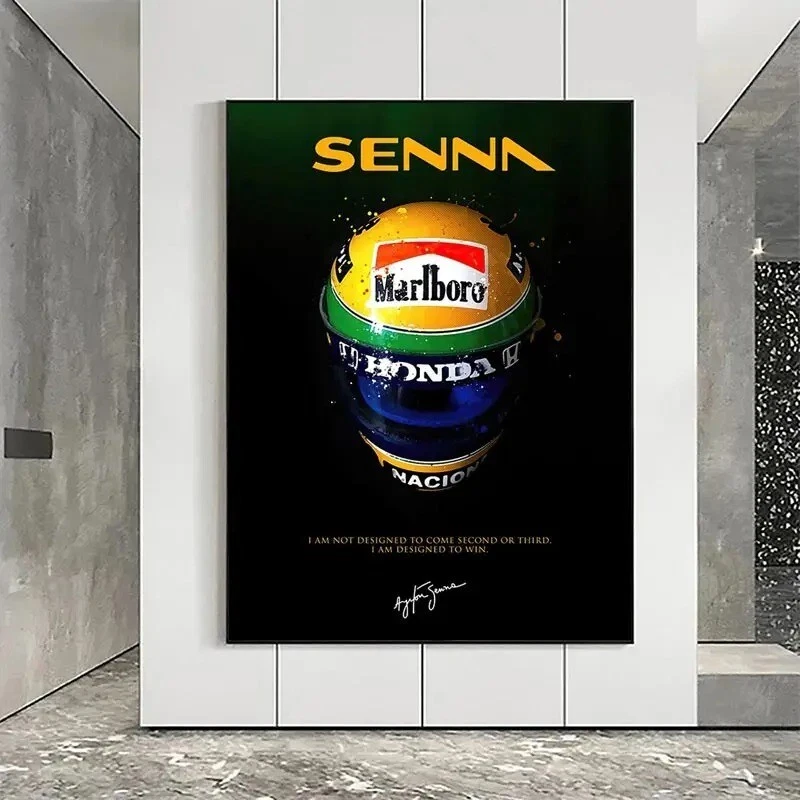 Póster arte de pared de casco de carreras de autos Ayrton Senna campeón de fórmula de F1 impresiones en lienzo Foto 4 de 4
