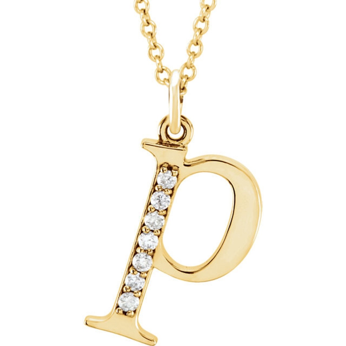 Initial Diamond Necklace 14K White Gold Lower Case Initial Letter