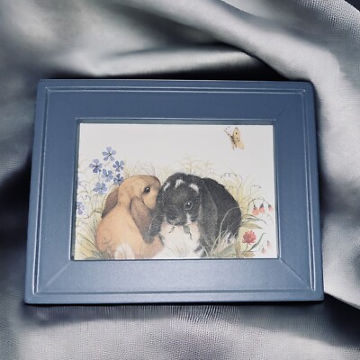 Hartley Rabbit Framed Two Bunny Rabbits Framed Easel Spring Easter Decor 4” X 5”Print in Blue ...