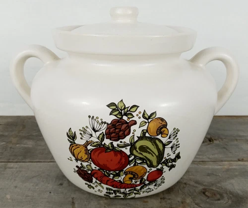 Vintage McCoy Cookie Jar Spice Of Life Crock Pot #342 Ovenproof USA 7"x10"