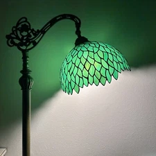 Tiffany Style Floor Lamp Green Stained Glass Green Leaves Included LED Bulb H63"