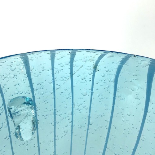 Vintage Ice Bucket Murano Style Art Glass Carribean Blue White Stripes Handles - Picture 10 of 13