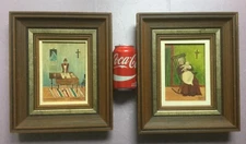 2 primitive - folk paintings by French Canadian artist J. Mussely done in 1977.