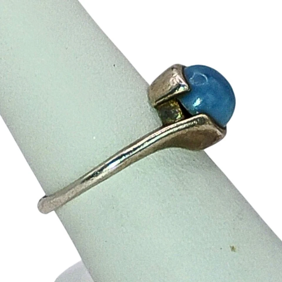 Womens Sterling Silver Blue Agate Ring Adjustable Unique Swirl Minimalist Beach - Image 2 of 4