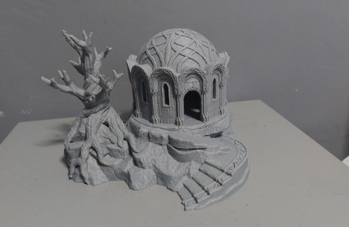 elven realms library on rocky hill with tree/elf 3d printed library ...