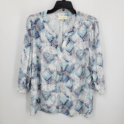 Cynthia Rowley Top Womens Plus 1X Watercolor Reptile Print Flowy Boho Blouse