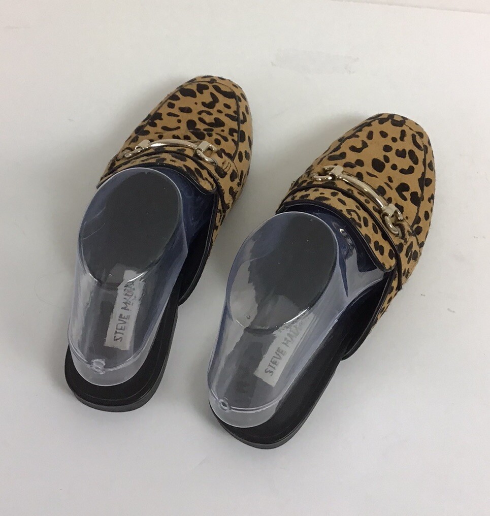 STEVE MADDEN Rylie Horsebit Leopard Mules Shoes Cow Hair in Tan