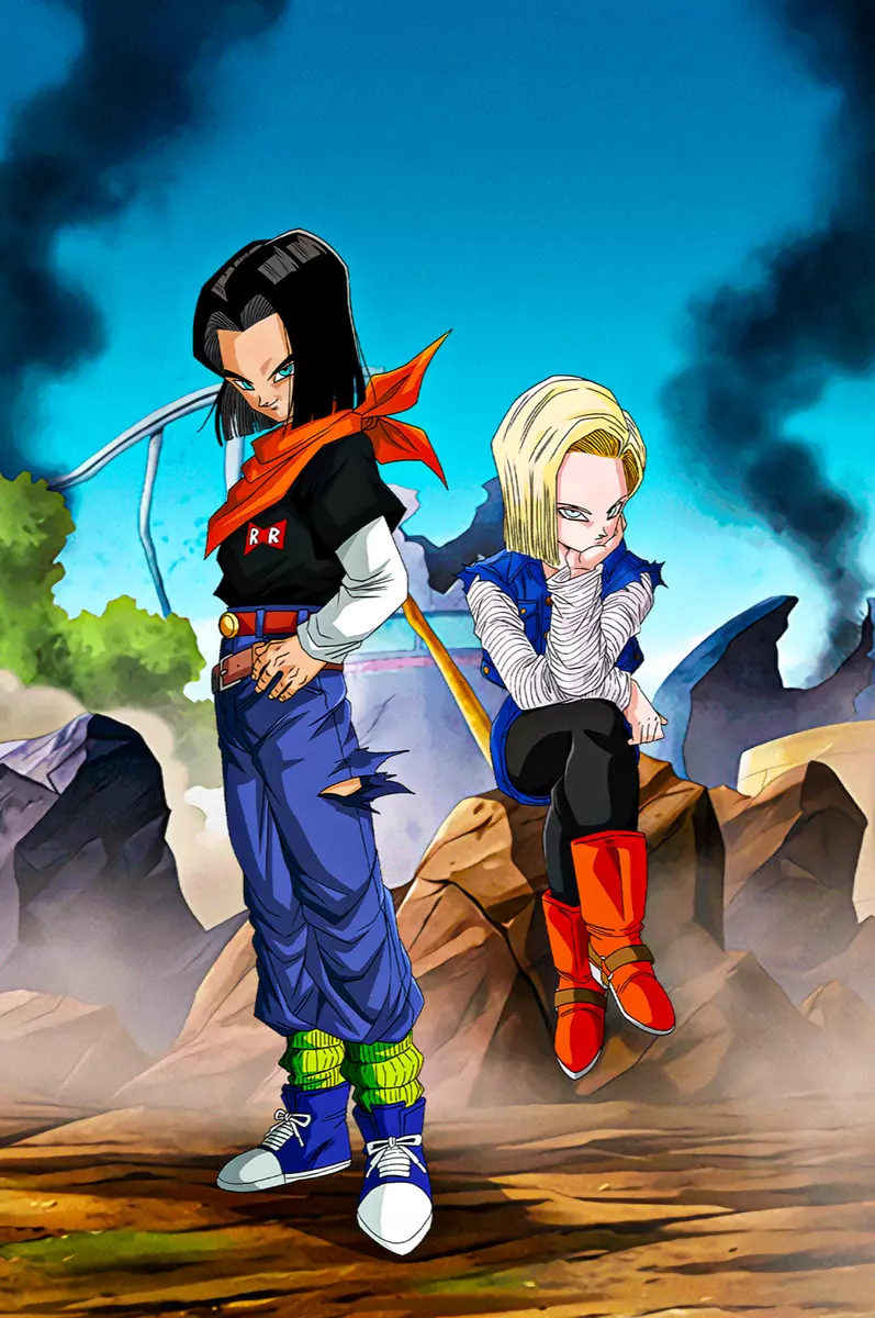 Dragon Ball Poster Android 17 and 18 with Logo 12in x 18in Free Shipping 